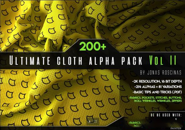 布料材质深度贴图 ArtStation Marketplace – 200+ Ultimate Cloth Alpha Pack VOL II