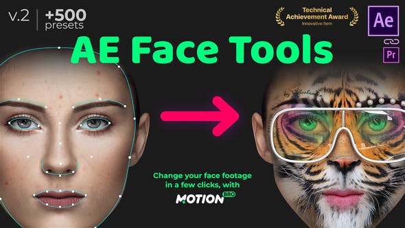 AE脚本-人脸面部追踪贴图表情化妆美颜丑化换脸锁定变形特效预设工具 AE Face Tools V2 Win/Mac完整破解版 + 使用教程