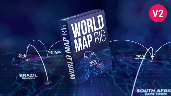 AE模板-世界地图三维连线位置标注动画 World Map Rig