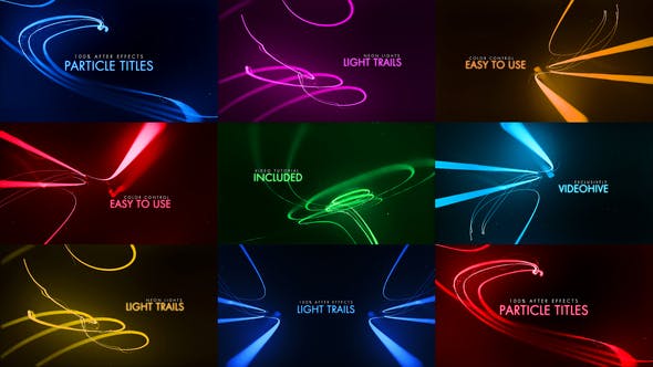 AE模板-漂亮粒子光线拖尾文字标题动画 Particle Titles | Light Trails for After Effects