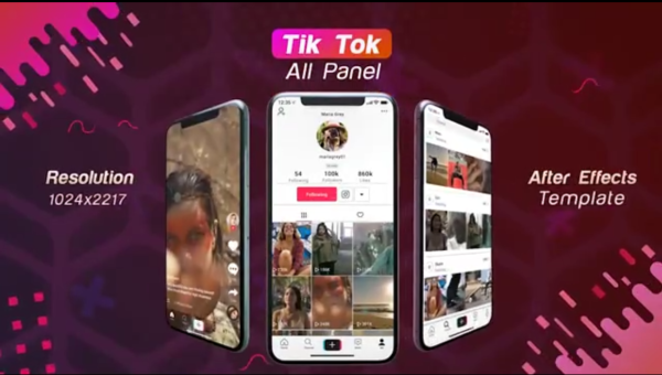Tik Tok抖音社交自媒体宣传包装元素集AE模板，含界面、机型等
