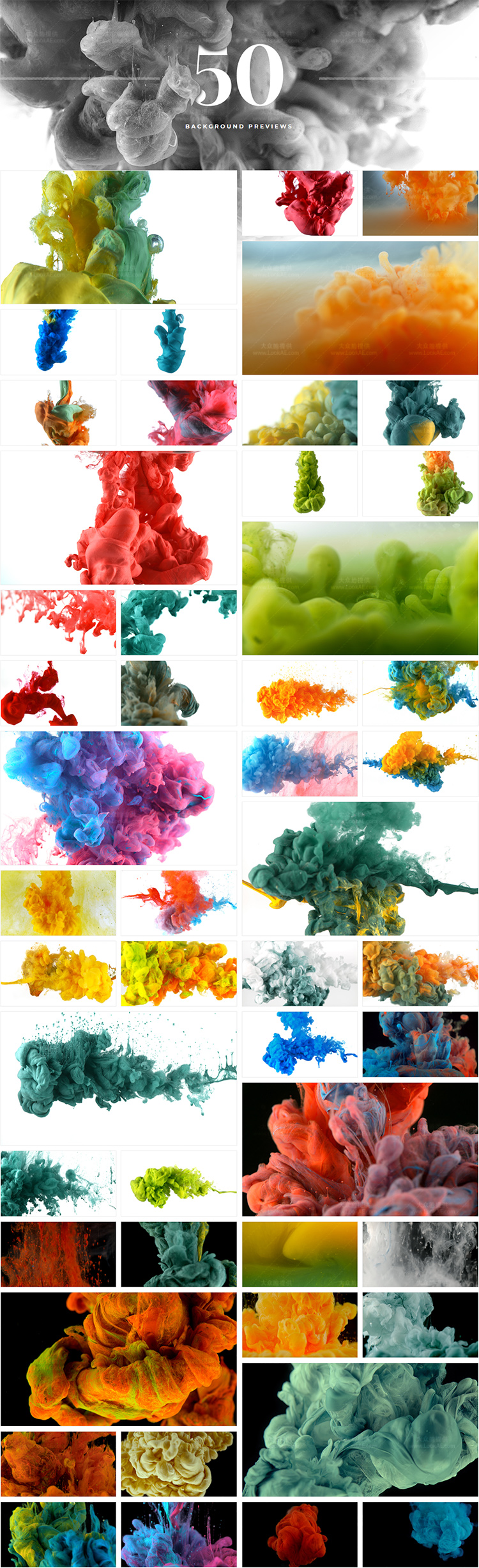 4K视频素材-50个微观特写彩色水墨溶解流体背景特效动画