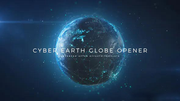 AE模板-结合ORB插件创建三维点线粒子网络地球文字标题开场特效模板Cyber Earth Globe Opener