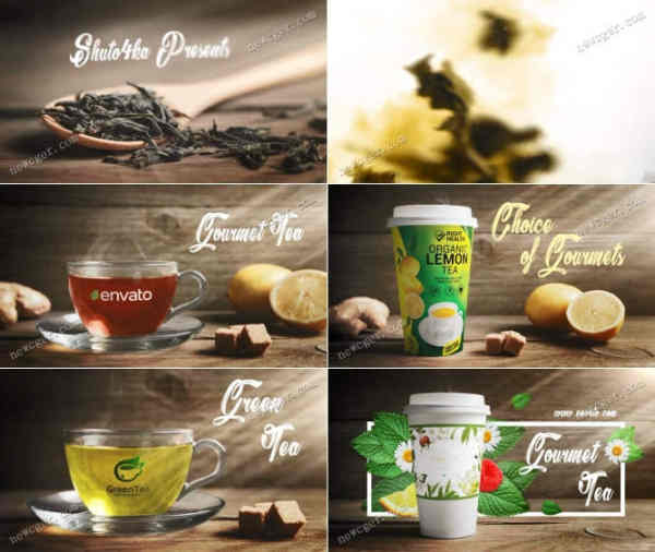 4款结合了实拍的美味茶饮广告片头动画AE模板，可自定义